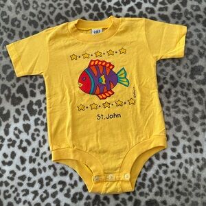 Kiddy Kats Graphic Fish St. John USVI Bodysuit Onesie in Orange Yellow 18 Months